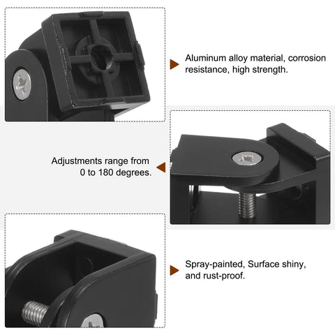 Four Pack 180 Degree Adjustable Pivot Joint Connectors For 3030 Aluminum Extrusion Profiles, Die Cast Aluminum, 8mm Aperture, Flexible Living Hinge Black Matte Heavy Duty, black 3030 pivot joint