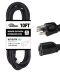 Outdoor Extension Cord 10 Ft 16/3 SJTW Black Heavy Duty Cable With Grounded 3 Prong Plug For Weatherproof Power To Christmas Lights And Outdoor Decorations UL Listed Water Resistant Flame Retardant Slip Resistant.