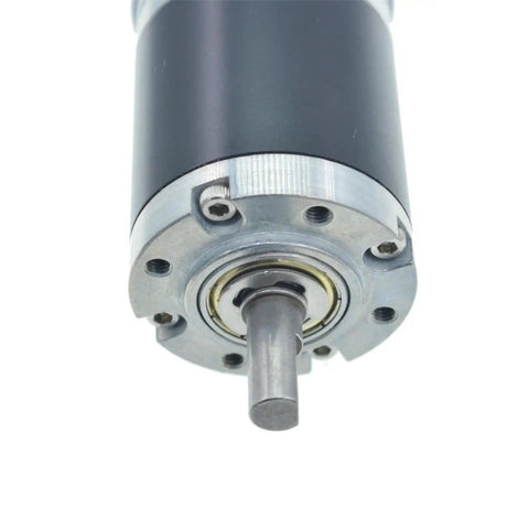 Close-up of Beefy Power DC Planetary Gear Motor with metal gearbox showing shaft and construction for robotics and machinery