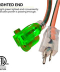 16/3 50-Foot Outdoor Extension Cord Not For EV Chargers Heavy Duty Weatherproof Contractor Grade with green lighted end