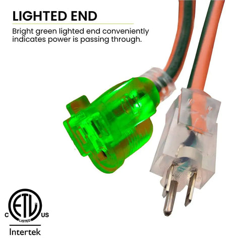 16/3 50-Foot Outdoor Extension Cord Not For EV Chargers Heavy Duty Weatherproof Contractor Grade with green lighted end