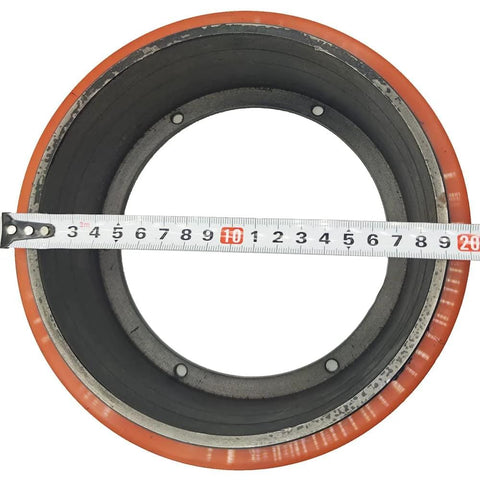 Top view of Drive Wheel 1115 220000 A0 Replacement For Big Joe Electric Pallet Jack E25 E30 with measurement tape inside