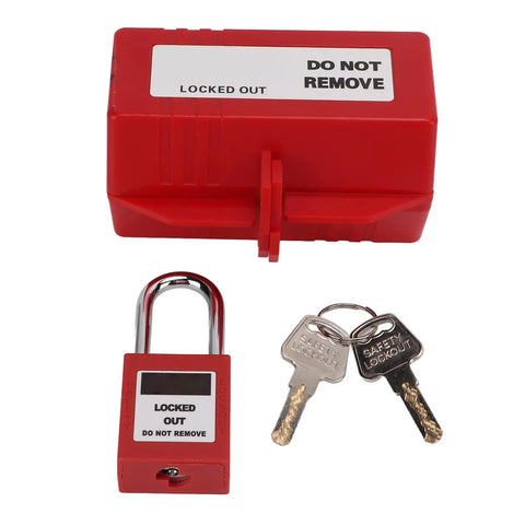Solid as a Rock Electrical Plug Lockout Device for Industrial Tagout Safety Blocks 100 220V Plugs with 38 Millimeter Padlock Key and keys.
