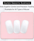 Pink Square Mouse Pad 10.2 X 8.3 Inches, Ultra Slick Surface With Stitched Edge, shown with multiple mice for precision tracking.