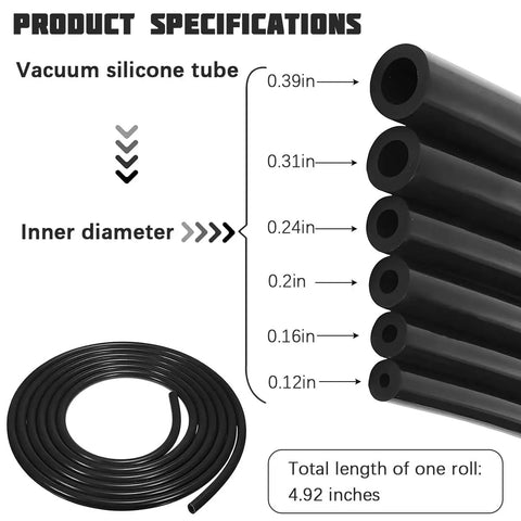 Top Tier Silicone Vacuum Hose Kit With Heavy Duty 130 PSI Lines And Massive Connector Set For Durable Auto Piping Repairs On Multiple Vehicle Mods That Actually Last. black silicone vacuum tubes, 0.12-0.39in inner diameter