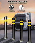 Heavy Duty Stainless Steel Safety Bollard 2 Pack with reflective tape for parking lot protection on roadway.