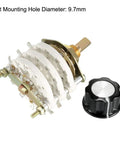 3P6T 3 Pole 6 Position 3 Deck Band Selector Rotary Switch with Knob Cap, 21 Pins, shown with 9.7mm mounting hole and nut