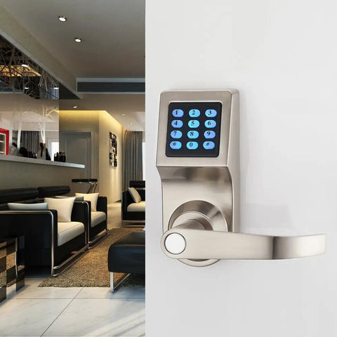 D6300 Bluetooth Digital Door Lock Satin Nickel with Card, Code, Key, and App Access installed on interior door