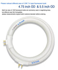 Comparison of 4.75 inch and 5.5 inch OD circular fluorescent bulbs with focus on size differences for magnifier lamps.