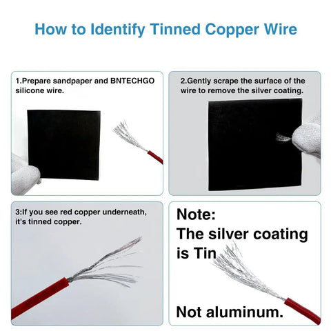 Steps to identify tinned copper wire with 6 AWG Silicone Wire Set 10 Feet Red And 10 Feet Black Ultra Flexible 3200 Strands