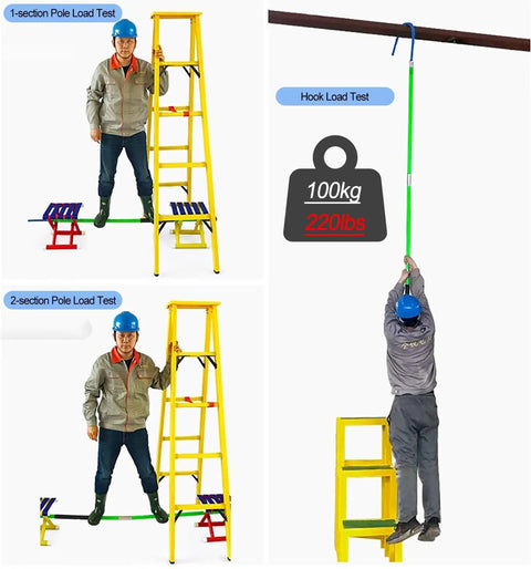 High Voltage Rescue Hook With Epoxy Insulated Pole load test showing 100kg capacity in electrical rescue operations