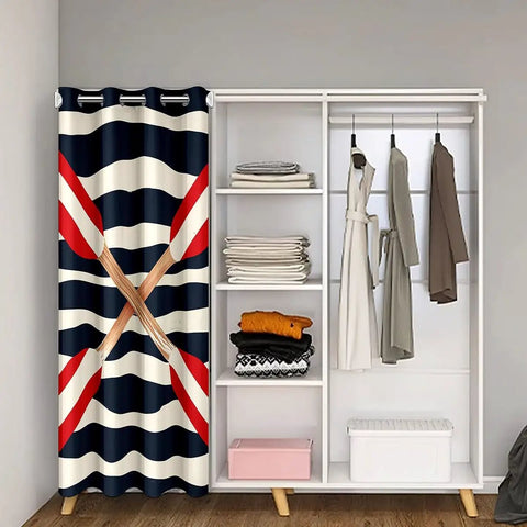 Doorway Privacy Curtain 1 Panel 42x80 Inches Ocean Nautical Navy Blue Geometric Stripes Coastal Vibes Sea Adventure Room Darkening