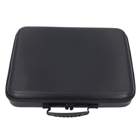 Closed view of Satellite Hard Case With EVA Shell And Multi Compartment Organizer, featuring tough exterior and carry handle.