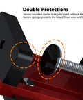 Close-up of Heavy Duty Cabinet Door Mounting Jig showing secure rounded corner and sponge protection for board.