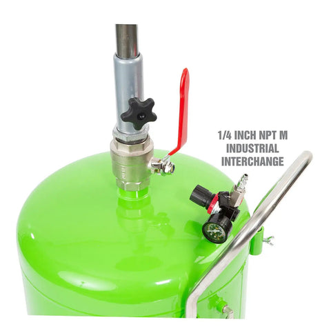 18 Gallon Spillproof Portable Oil Drain Pan With Rolling Cart And Steel Waste Oil Container For Easy Oil Changes Collects Motor Oil, Transmission Fluid And Coolant Funnel Drain Great For Under Lift Maintenance close-up on 1/4 inch NPT fitting