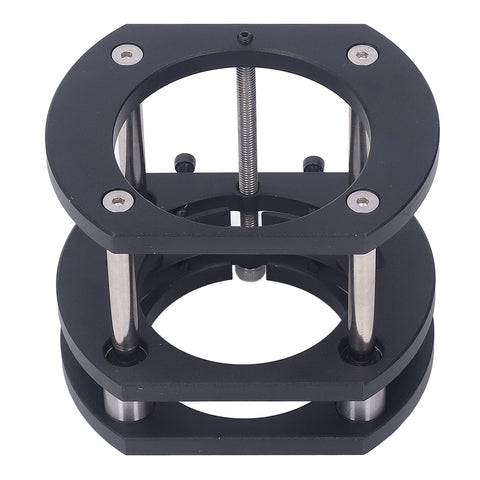 Precision Router Lift Table Mechanism Featuring Four Jaw Milling System Crank Handle with aluminum and steel components.