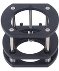 Heavy Duty Adjustable Router Lift Kit With Solid Aluminum Build And Stainless Steel Rods, top view showing precision assembly and adjustable height.