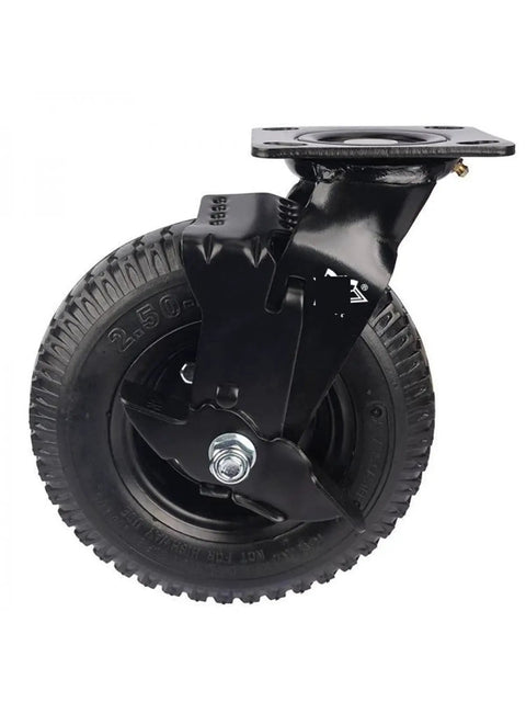 Premium 8 Inch Pneumatic Rubber Tire Caster With Side Brake For Industrial Dolly Cart side view showcasing steel swivel mount.
