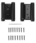 Double Action Spring Hinge Set Auto Close Two Way Door Hinge for cabinets wardrobes and gates, includes screws and tools.