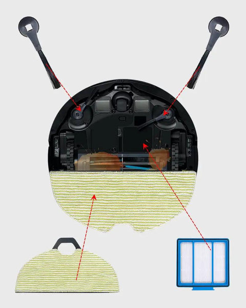 All In One Replacement Parts Kit For RV2001WD AV2001WD Robot Vacuum Including Side Brushes Filters And Cleaning Mop Pads