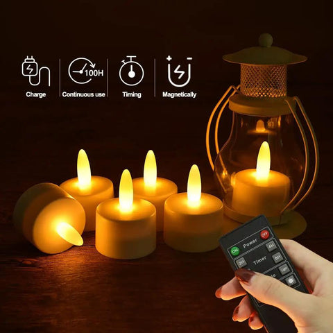Rechargeable Tea Light Candles With Remote, 100 Hour Flameless LED Candles, Timer, Waterproof, Flickering Warm Yellow, 6 Pack For Weddings, Parties, Dining Table And Cozy Home Decor