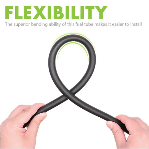 Hands bending beefed up five sixteenth inch ID fuel line hose for gas diesel oil SAE 30R7 NBR heavy duty high pressure 300 PSI.