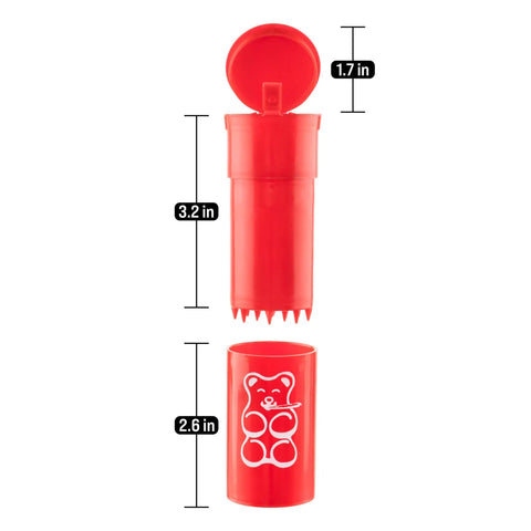 Cap And Crusher 2 In 1 Herb Grinder With Extra Large Storage Pop Art Edition Red Built In Grinder And Pop Top Bottle open view