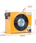 Oil Cooling Heat Exchanger For CNC Hydraulic System 30 LPM Flow Radiator Cooler 12V DC Oil Cooler with dimensions