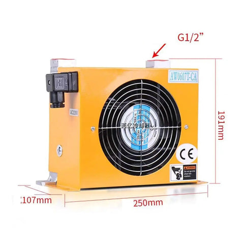Oil Cooling Heat Exchanger For CNC Hydraulic System 30 LPM Flow Radiator Cooler 12V DC Oil Cooler with dimensions