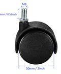 Slick Swivel Nylon Caster Wheels With Twin Rollers And Threaded Stem For Furniture Trolleys Cabinets Lockers Smooth Glide Black M8x15mm shown front view with dimensions.