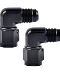 6AN Female To 6AN Male Flare Swivel Fitting Adapter 90 Degree Aluminum Black Anodized 6061T6 Finish With 9 16 18 UNF Thread Two Pack For High Pressure Automotive Fuel And Oil Lines Go To Durable Aluminum Construction For Durability In Sudden Pressure And