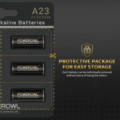High Performance A23 Batteries 6 Pack 12V Alkaline Power For Garage Door Remote Home Security Keypads Smart Locks And Battery Toys Rock Solid Built Different sealed in protective packaging for easy storage.