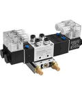 Twin Solenoid Pneumatic Valve 5 Way 3 Position 24VDC PT1/4 Internal Pilot Manifold Base Muffler Quick Fittings Set