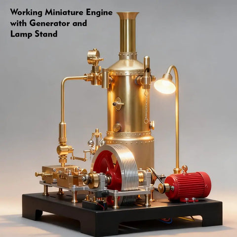 Working Miniature Engine with Generator and Lamp Stand; Fully Functional Steam Engine Model Kit For Adults With Boiler System, Generator And Lamp Stand, 38 Piece Educational Physics Experiment Toy For Hands On Learning And Steam Power Enthusiasts