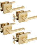 4 Pack Satin Brass Passage Door Knobs And Levers For Hall And Closet Doors, Keyless Interior Door Handles In Gold Finish
