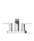 Two-Handle Hint Centerset Bathroom Sink Faucet In Polished Chrome, 1.2 GPM Flow, Modern Minimalist Style, front view