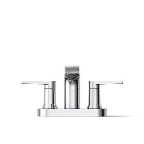 Two-Handle Hint Centerset Bathroom Sink Faucet In Polished Chrome, 1.2 GPM Flow, Modern Minimalist Style, front view