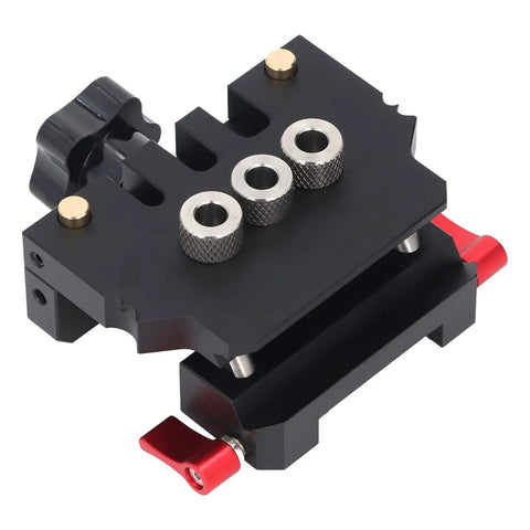 Hit The Mark Every Time Self Centering Doweling Jig With Precise Fine Scale, aluminum alloy woodworking drill guide top view.