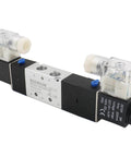 Internally Piloted 4V230C 08 Pneumatic Solenoid Valve 5 Way 3 Position DC 12V with PT connections, front view