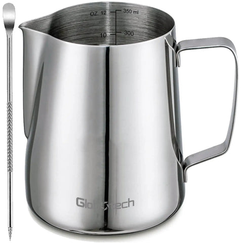 Stainless Steel Milk Frothing Pitcher 12 Oz 350ml For Latte Art And Creamy Foam, Espresso Machine Accessory with spoon