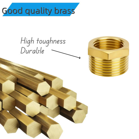 Brass reducer bushing, 3/4 in NPT male to 1/2 in NPT female, heavy-duty pipe air hose fitting