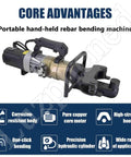 Hydraulic Rebar Bender And Straightener For 8-36 Mm Steel Bars Fast Mid Low Carbon Construction Tools showing portable machine with hoses and motor.