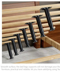2 Pack Adjustable Bed Frame Support Legs With Heavy Duty Metal Bases And Floor Protection shown attached to bed frame slats