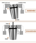 ER16 Spring Collet Set 1/32 To 3/8 Inch Carbon Steel For CNC Workholding Engraving And Milling Lathe Tools 12 Pack Assembly Diagram