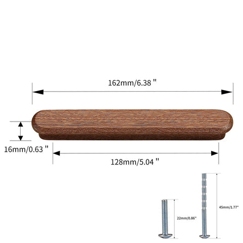 Red Wood Round Wooden Drawer Knobs 5 Inch Single Hole 0.9 Inch Diameter Six Piece Pack dimensions diagram