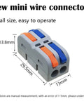14 Pcs Mini Lever Nut Wire Connectors Set SPL 2M Multicolor Quick Terminal Blocks For Easy DIY Electrical Wiring Free Combos With SPL 4M 6M 8M 10M 250V 32A Handles 0.08 To 4mm2 28 To 12 AWG compact gray connector with orange and blue levers, 29.5x13x13.8mm