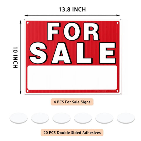 Four Pack 14 By 10 For Sale Sign For Cars Double Sided Vehicle Signs With No Glue Residue On Windows Reusable Large Car For Sale Sign For Business Includes 20 Adhesive Pads And Easy Visibility displayed with measurements and adhesive pads