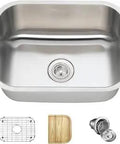 Undermount 23 Inch Stainless Steel Single-Bowl Kitchen Sink, 16 Gauge, Brushed Satin Finish with cutting board and accessories