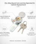 Key Operated Round Cam Lock For Cabinet Replacement Zinc Alloy Lock With 3.0 X 2.8 X 0.8 Inch Size Includes Keys