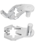 Close-up of Four Piece T-Post Gate Hinge Pins Set, Heavy Duty Powder Coated Steel for farm and garden gates, rust resistant, durable.
